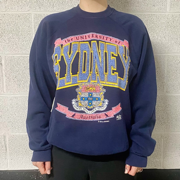 Vintage Sweaters - Vintage Navy University of Sydney Crew Neck Sweatshirt Size M